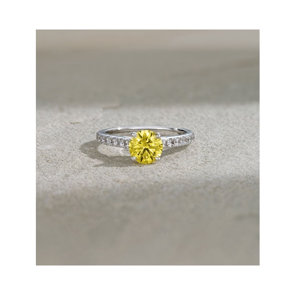 Natalia Yellow Lab Diamond 1.50ct Side Stone Ring in 18K White Gold - Elara Collection - Image 6