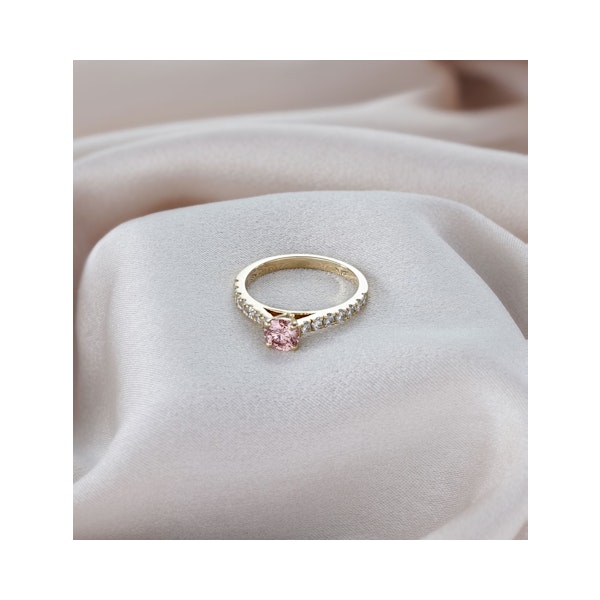 Natalia Pink Lab Diamond 0.91ct Side Stone Ring in 18K Yellow Gold - Elara Collection - Image 5