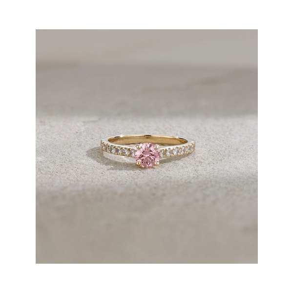 Natalia Pink Lab Diamond 0.91ct Side Stone Ring in 18K Yellow Gold - Elara Collection - Image 6