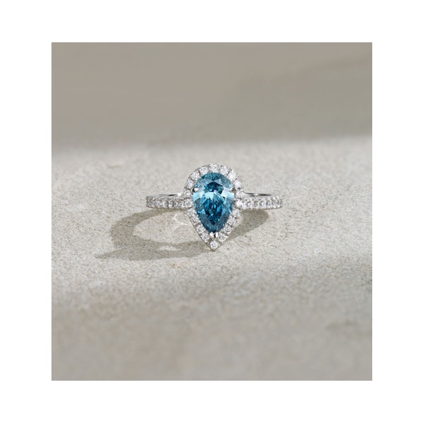 Diana Blue Lab Diamond Pear Halo Ring 1.60ct in Platinum - Elara Collection - Image 6