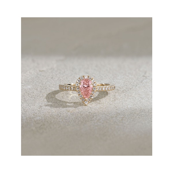 Diana Pink Lab Diamond Pear Halo Ring 1.00ct in 18K Yellow Gold - Elara Collection - Image 6