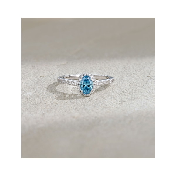 Georgina Blue Lab Diamond Oval Halo 0.90ct Ring in 18K White Gold - Elara Collection - Image 6