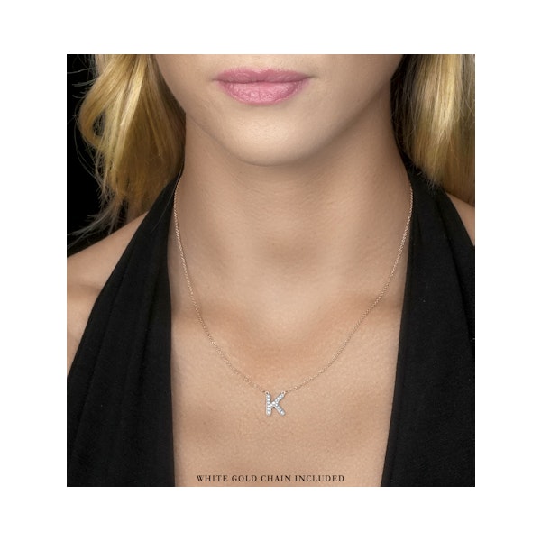 Initial 'K' Necklace Lab Diamond Encrusted Pave Set in 925 Sterling Silver - Image 2