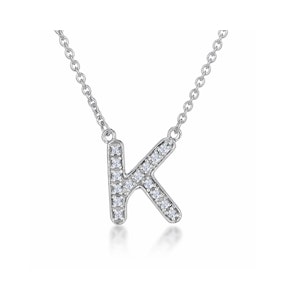 Initial 'K' Necklace Lab Diamond Encrusted Pave Set in 925 Sterling Silver