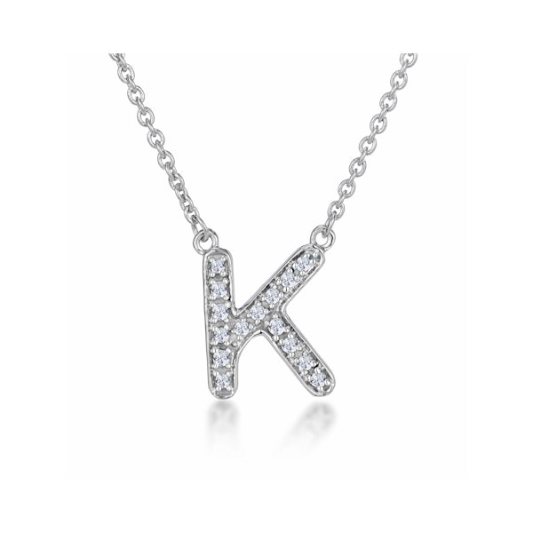 Initial 'K' Necklace Lab Diamond Encrusted Pave Set in 925 Sterling Silver - Image 1
