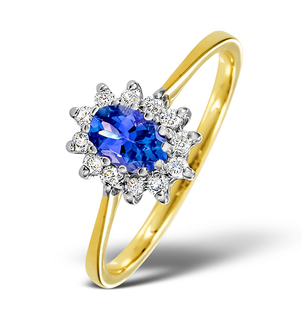 Tanzanite 6 x 4mm And Diamond 18K Gold Ring FET33V Size Q