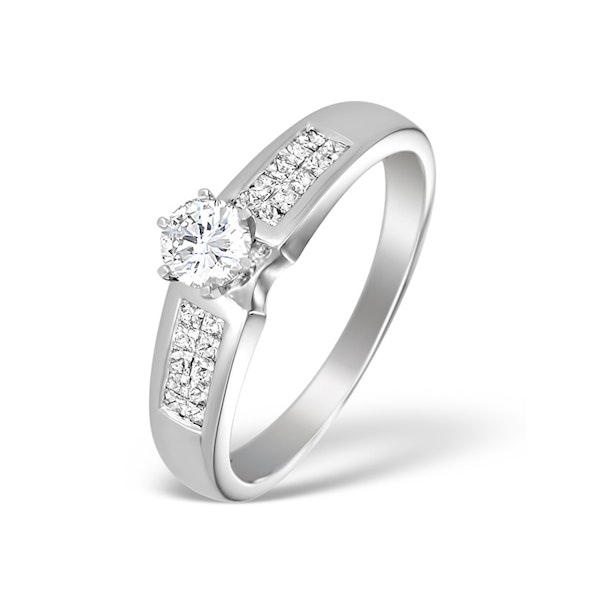 18K White Gold Lab Diamond Solitaire Ring with Shoulder Detail (0.55ct) SIZE N - Image 1