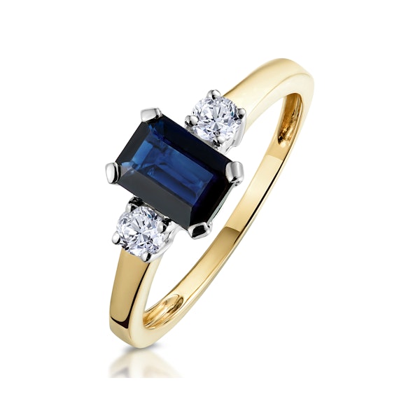 Sapphire 7 x 5mm And Diamond 18K Gold Ring N3925 - Image 1