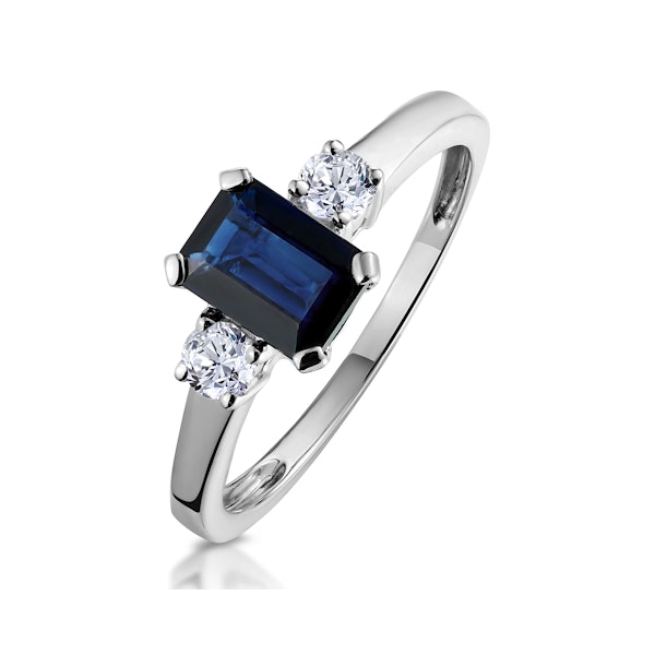 Sapphire 7 x 5mm And Diamond 18K White Gold Ring - Image 1