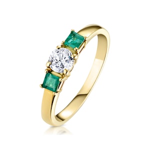 Emerald 0.33ct And Lab Diamond 18K Gold Ring SIZE M