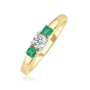 Emerald 0.20ct And Diamond 18K Gold Ring SIZES AVAILABLE J