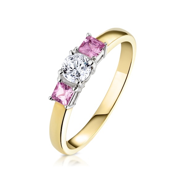 18K Gold Lab Diamond Pink Sapphire Ring 0.25ct SIZES K M - Image 1