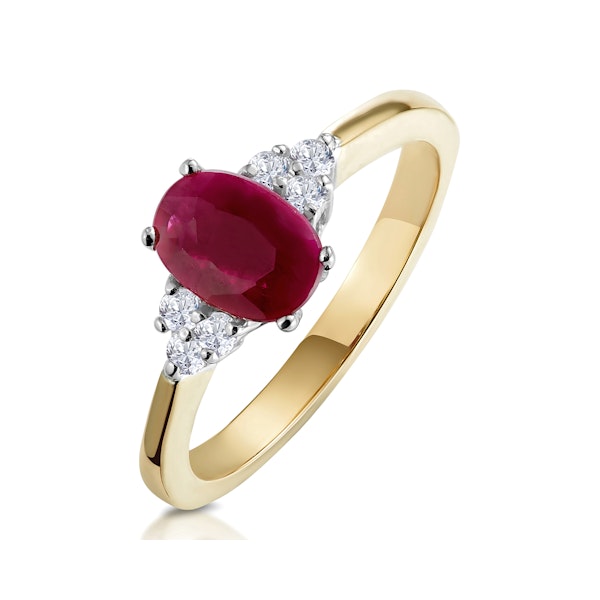 Ruby 7mm x 5mm And Diamond 18K Gold Ring - Image 1
