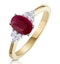 Ruby 7mm x 5mm And Diamond 18K Gold Ring - image 1