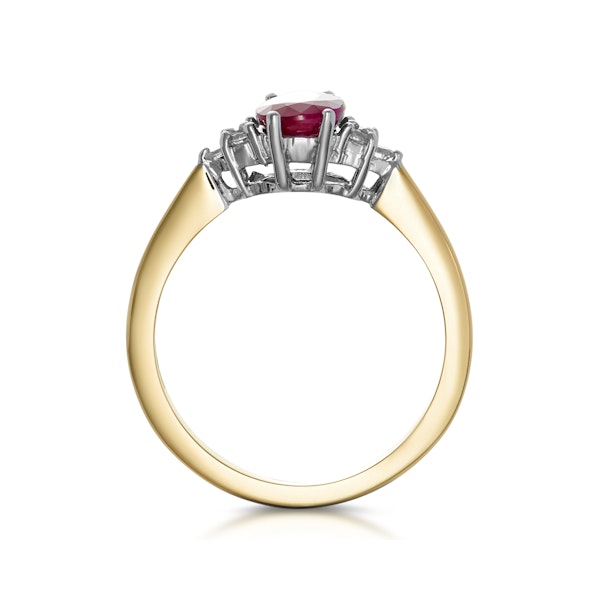 Ruby 7mm x 5mm And Diamond 18K Gold Ring - Image 3
