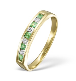 Emerald 0.15ct And Diamond 18K Gold Ring - SIZE L