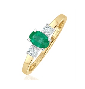 Emerald 6 x 4mm And Diamond 18K Gold Ring N4314