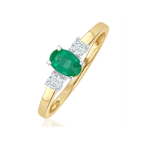 Emerald 6 x 4mm And Diamond 18K Gold Ring N4314 - Image 1