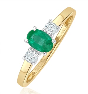 Emerald 6 x 4mm And Diamond 18K Gold Ring  N4314