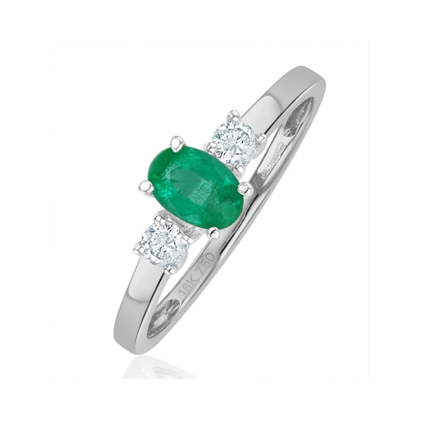 Emerald 6 x 4mm And Diamond 18K White Gold Ring N4314Y - Image 1