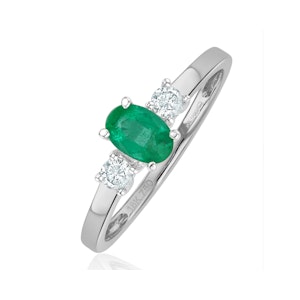 Emerald 6 x 4mm And Diamond 18K White Gold Ring N4314Y