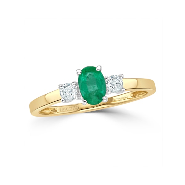 Emerald 6 x 4mm And Diamond 18K Gold Ring N4314 - Image 2