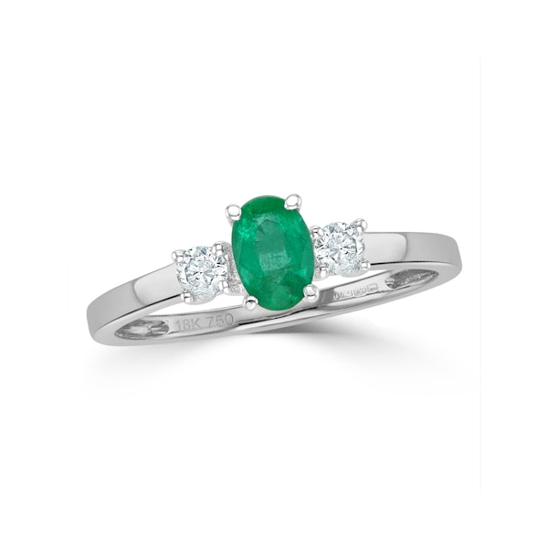 Emerald 6 x 4mm And Diamond 18K White Gold Ring N4314Y - Image 2