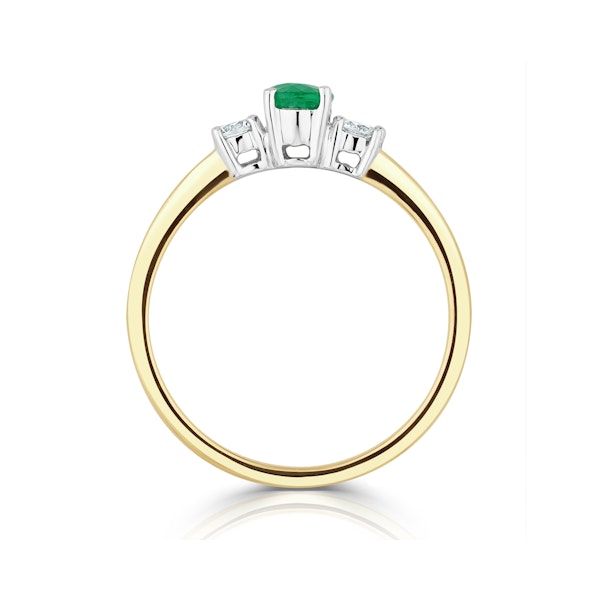 Emerald 6 x 4mm And Diamond 18K Gold Ring N4314 - Image 3