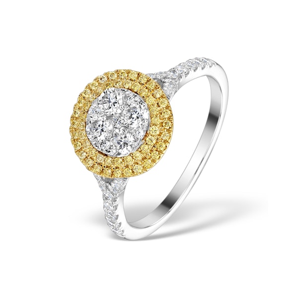 Halo Engagement Ring Arianna with 1ct of Yellow Diamonds in 18KW Gold - Image 1