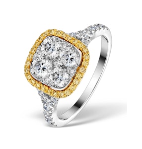 Halo Engagement Ring Angelina 1.50ct Yellow Diamonds 18K White Gold