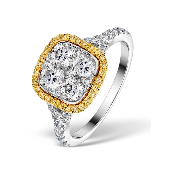 Halo Engagement Ring Angelina 1.50ct Yellow Diamonds 18K White Gold - Image 1