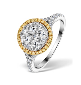 Halo Engagement Ring Alessia 1.50ct Yellow Diamond in 18K White Gold