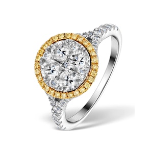 Halo Engagement Ring Alessia 1.50ct Yellow Diamond in 18K White Gold