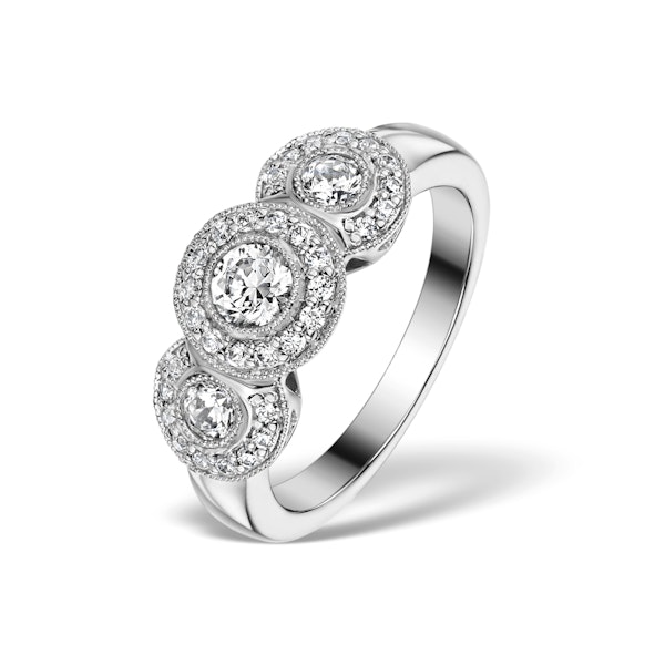Halo Pave Ring - Celeste - 0.92ct of H/Si Diamonds in 18K White Gold - Size S.5 - Image 1