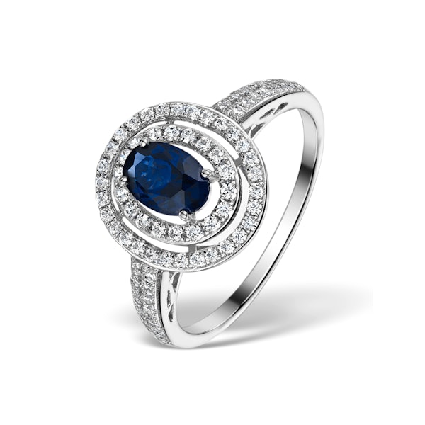 Sapphire Ring with a Diamond Halo 1ct in 18K White Gold SIZE N - Image 1