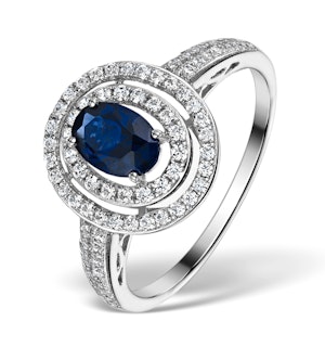 Sapphire Ring with a Diamond Halo 1ct in 18K White Gold N4523