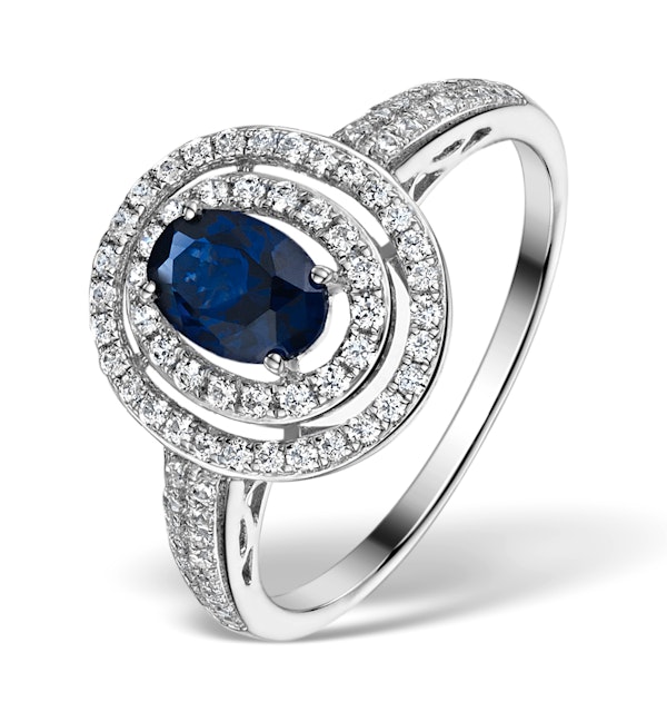 Sapphire Ring with a Diamond Halo 1ct in 18K White Gold N4523 - image 1