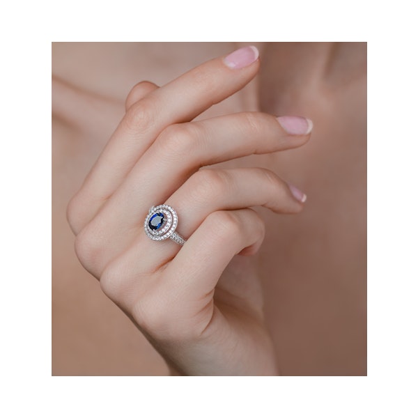 Sapphire Ring with a Diamond Halo 1ct in 18K White Gold SIZE N - Image 3