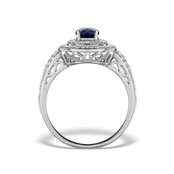 Sapphire Ring with a Diamond Halo 1ct in 18K White Gold SIZE N - Image 2