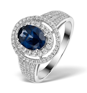 Sapphire Ring with a Diamond Halo 0.65ct in 18K White Gold N4525