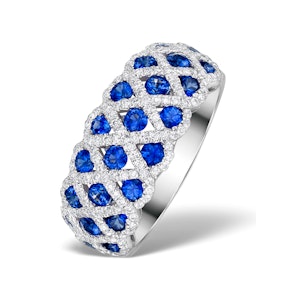 Sapphire 1.36CT and Diamond Lattice Ring in 18K White Gold - N4539Y