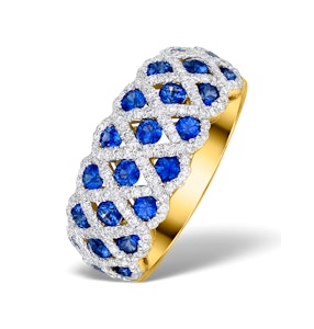 Sapphire 1.36CT and Diamond Lattice Ring in 18K Gold - N4539