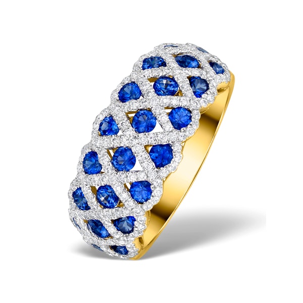 Sapphire 1.36CT and Diamond Lattice Ring in 18K Gold - N4539 - Image 1