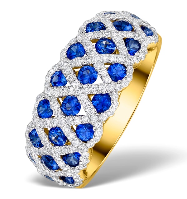 Sapphire 1.36CT  and Diamond Lattice Ring in 18K Gold - N4539 - image 1
