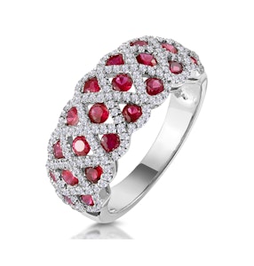 1ct Ruby and Diamond Lattice Ring in 18K White Gold