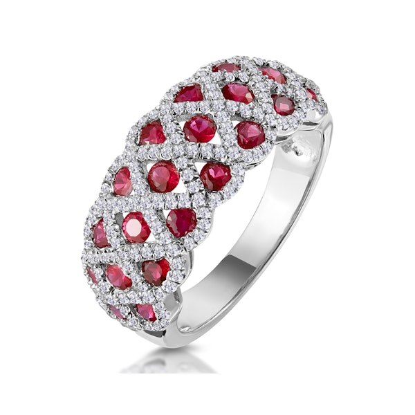 1ct Ruby and Diamond Lattice Ring in 18K White Gold - Image 1