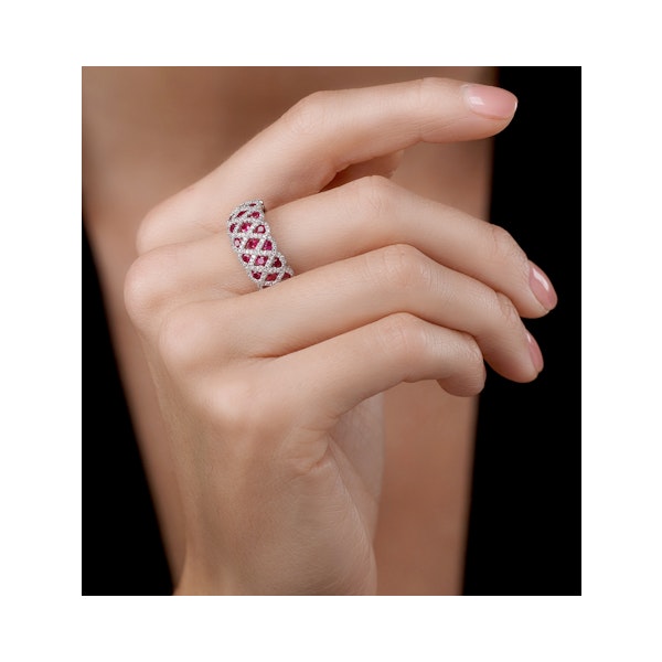 1ct Ruby and Diamond Lattice Ring in 18K White Gold - Image 2