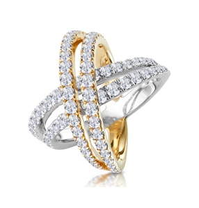 2.50ct Diamond Criss Cross Ring H/Si Quality Set in 18K Two Tone Gold
