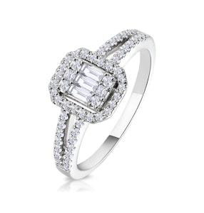0.50ct Halo Baguette Diamond Ring Asteria Collection in 18K White Gold