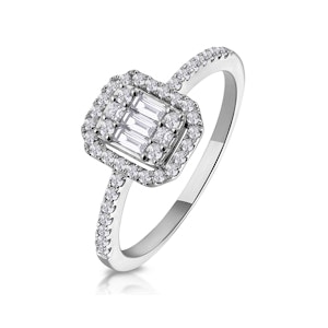 0.40ct Halo Baguette Diamond Asteria Ring in 18K White Gold